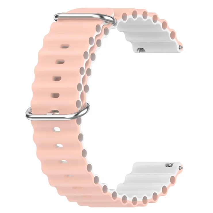 For Garmin Vivoactive 4 / Garmin Venu 2 Universal 22mm Silicone Watch Strap Wavy Design Double Color Watchband - Pink / White