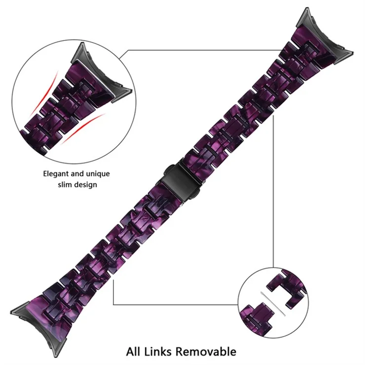 For Google Pixel Watch 2 / Pixel Watch Resin Wristband Slim Replacement Bracelet Strap with Stainless Steel Buckle - Purple
