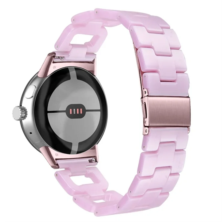 For Google Pixel Watch 2 / Pixel Watch D Shape Resin Band Bracelet Stainless Steel Buckle Replacement Strap - Pink Purple Mix