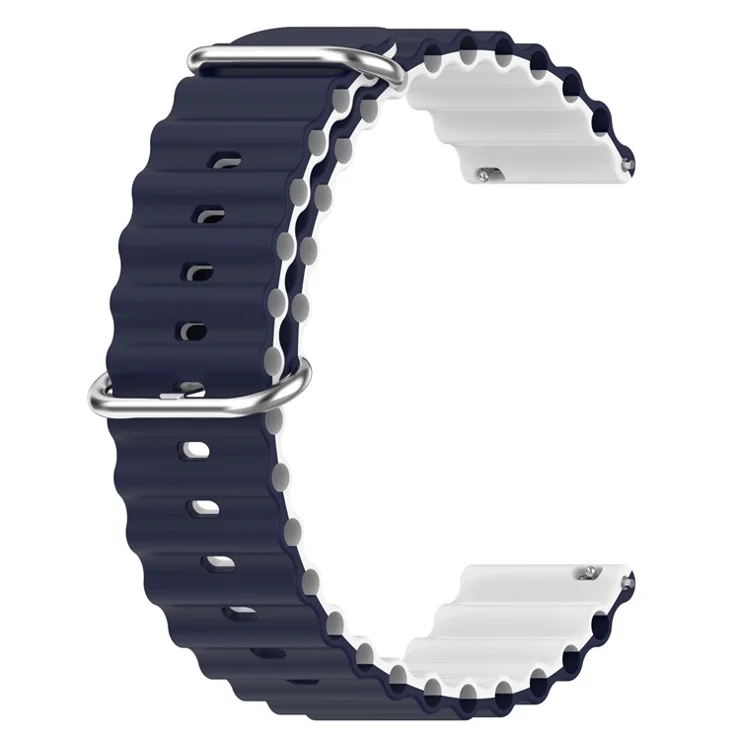 For Huami Amazfit GTS 4 / GTS 4 Mini / GTS 3 Dual Color Silicone Watch Strap 20mm Wave Design Adjustable Wrist Band - Midnight Blue / White