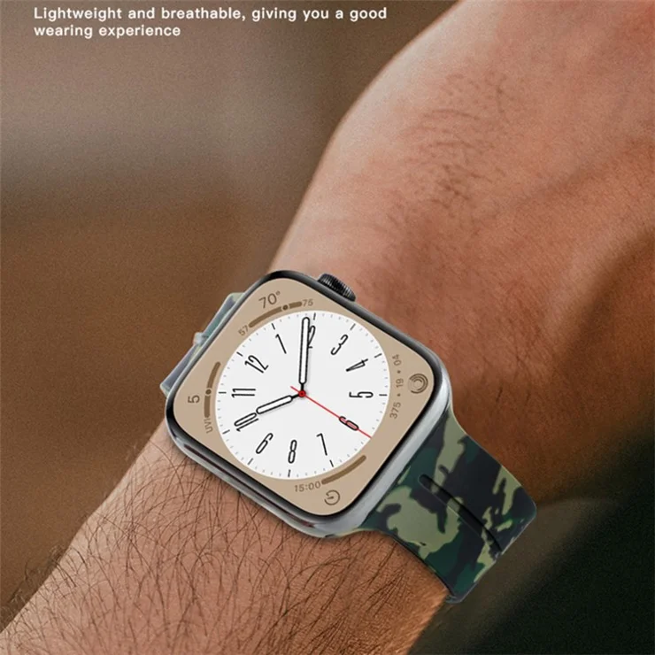 Watch Strap for Apple Watch Series 10 42mm / 9 8 7 41mm / SE (2023) SE (2022) SE 6 5 4 40mm / 3 2 1 38mm Magnetic Watch Band Camo Silicone Watch Strap - Army Green