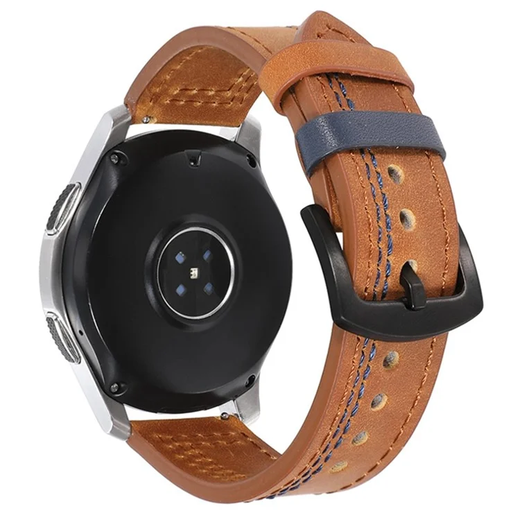 For Samsung Galaxy Watch3 41mm / Garmin Forerunner 645 / Huawei Watch GT 2 42mm Watch Band 20mm Leather Strap - Brown / Blue Stitch