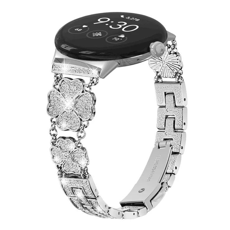 For Google Pixel Watch 2 / Pixel Watch Rhinestone Decor Replacement Steel Watch Strap Wrist Band - Silver