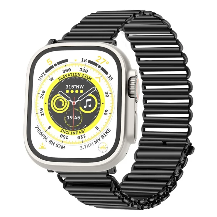 For Apple Watch Series 10 46mm / Ultra 2 Ultra 49mm / Series 9 8 7 45mm / 6 5 4 SE (2023) SE (2022) SE 44mm / 3 2 1 42mm Watch Band Hollow Adjustable Wrist Strap - Black