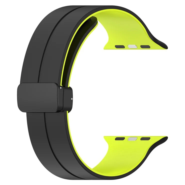 For Apple Watch Series 10 46mm / Ultra 2 Ultra 49mm / Series 9 8 7 45mm / 6 5 4 SE (2023) SE (2022) SE 44mm / 3 2 1 42mm Silicone Watch Band Magnetic Buckle Wrist Strap - Black / Green
