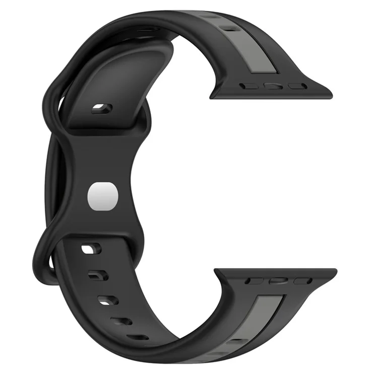 For Apple Watch Series 10 46mm / Ultra 2 Ultra 49mm / Series 9 8 7 45mm / 6 5 4 SE (2023) SE (2022) SE 44mm / 3 2 1 42mm Watch Strap Dual Color Silicone Watch Band - Black / Grey