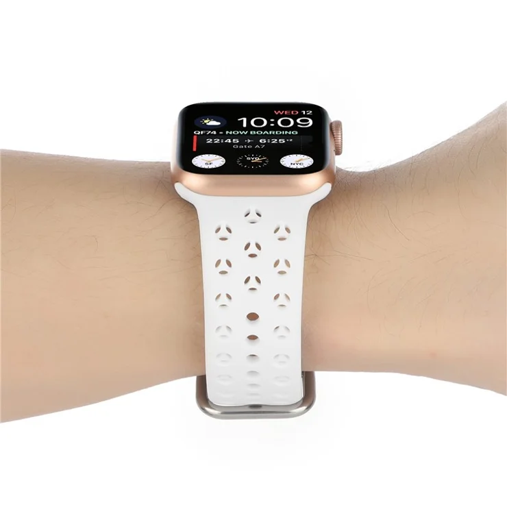 Silicone Watch Band for Apple Watch Series 10 46mm / Ultra 2 Ultra 49mm / Series 9 8 7 45mm / 6 5 4 SE (2023) SE (2022) SE 44mm / 3 2 1 42mm , Hollow Replacement Strap - White