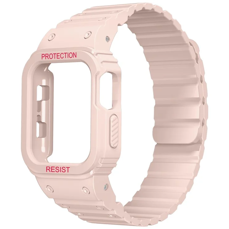 For Apple Watch Ultra 49mm Watch Band Magnetic Silicone Strap with Protective Watch Case - Pink