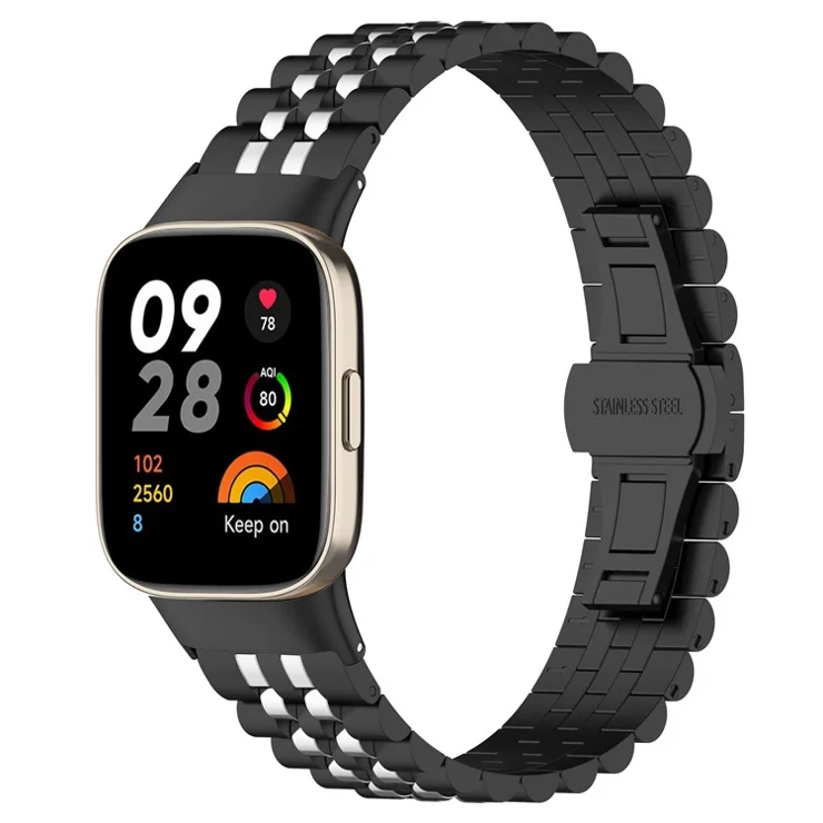 Watch Band for Xiaomi Redmi Watch 3 / Mi Watch Lite 3 , 5 Beads Stainless Steel Watch Strap Replacement with Tool - Black / Silver B