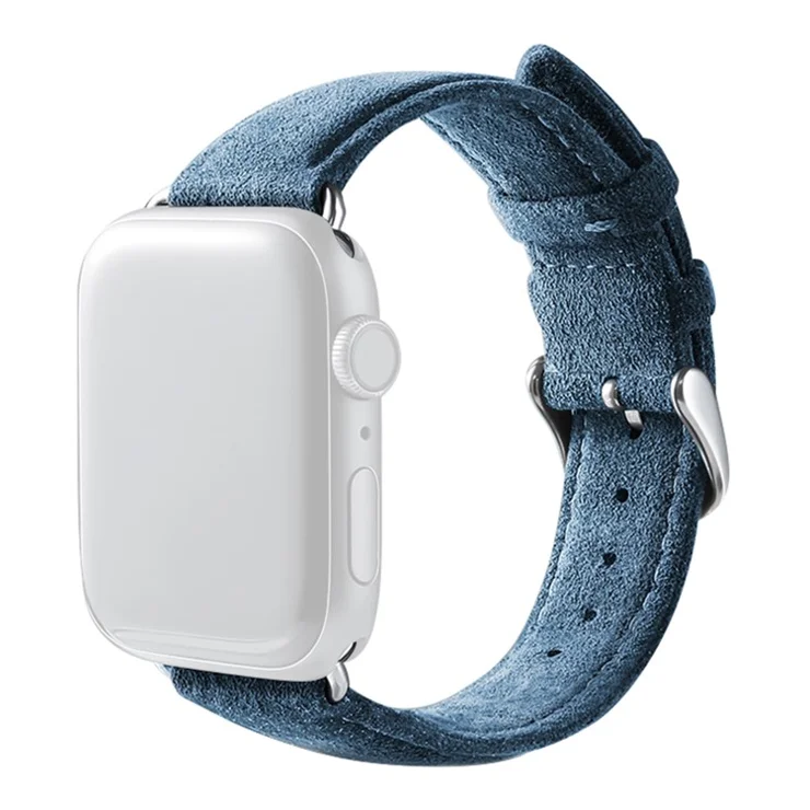 For Apple Watch Series 10 46mm / Ultra 2 Ultra 49mm / Series 9 8 7 45mm / 6 5 4 SE (2023) SE (2022) SE 44mm / 3 2 1 42mm Watch Band Suede Leather Watch Strap - Navy Blue