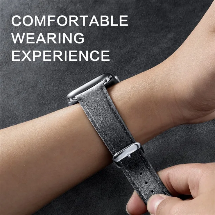 For Apple Watch Series 10 46mm / Ultra 2 Ultra 49mm / Series 9 8 7 45mm / 6 5 4 SE (2023) SE (2022) SE 44mm / 3 2 1 42mm Watch Band Suede Leather Watch Strap - Navy Blue