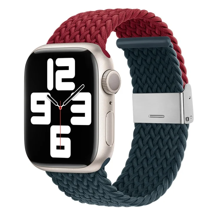 Watch Strap for Apple Watch Series 10 42mm / 9 8 7 41mm / SE (2023) SE (2022) SE 6 5 4 40mm / 3 2 1 38mm Watch Strap Color Match Braided Nylon Band - Wine Red / Dark Blue
