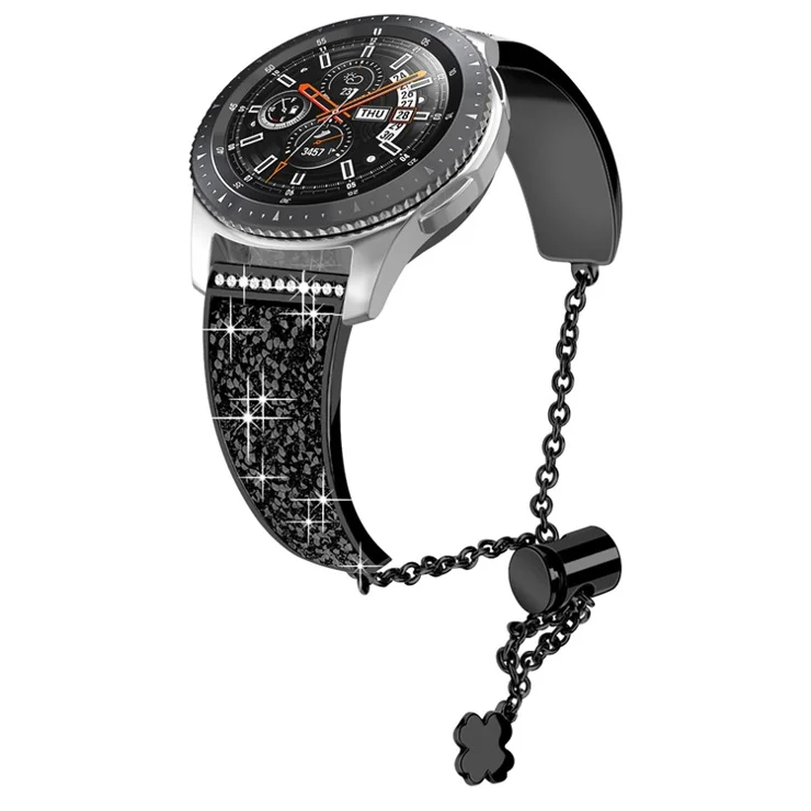 Chain Watch Band for Garmin Venu 2 / Forerunner 265 / 255 , Rhinestone Decor 22mm Metal Wristband Strap - Black / Black Rhinestone