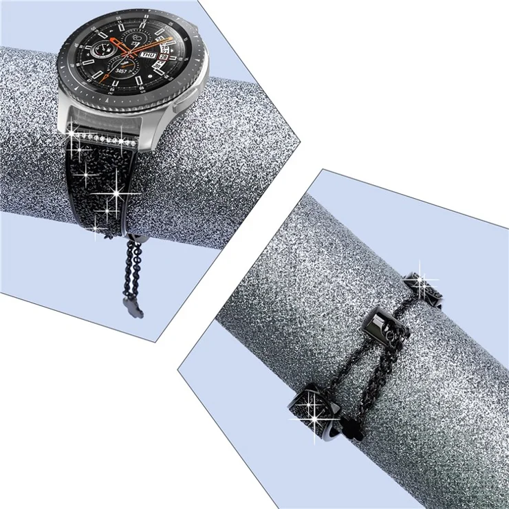 Chain Watch Band for Garmin Venu 2 / Forerunner 265 / 255 , Rhinestone Decor 22mm Metal Wristband Strap - Black / Black Rhinestone