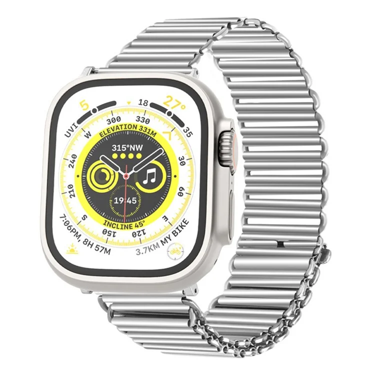 Waxy Cowhide Leather Watchband for Apple Watch Series 10 42mm / 9 8 7 41mm / SE (2023) SE (2022) SE 6 5 4 40mm / 3 2 1 38mm Hollow Chain Watchband Stainless Steel - Silver