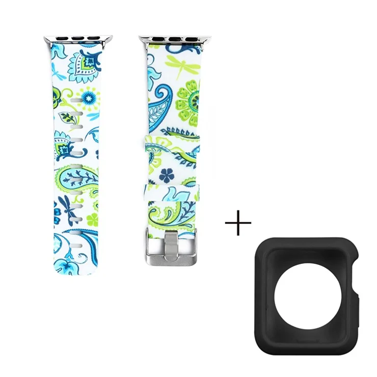 For Apple Watch Series 1 / 2 / 3 38mm Replace Silicone Strap Pattern Printing Watch Band with Black TPU Case - Style F