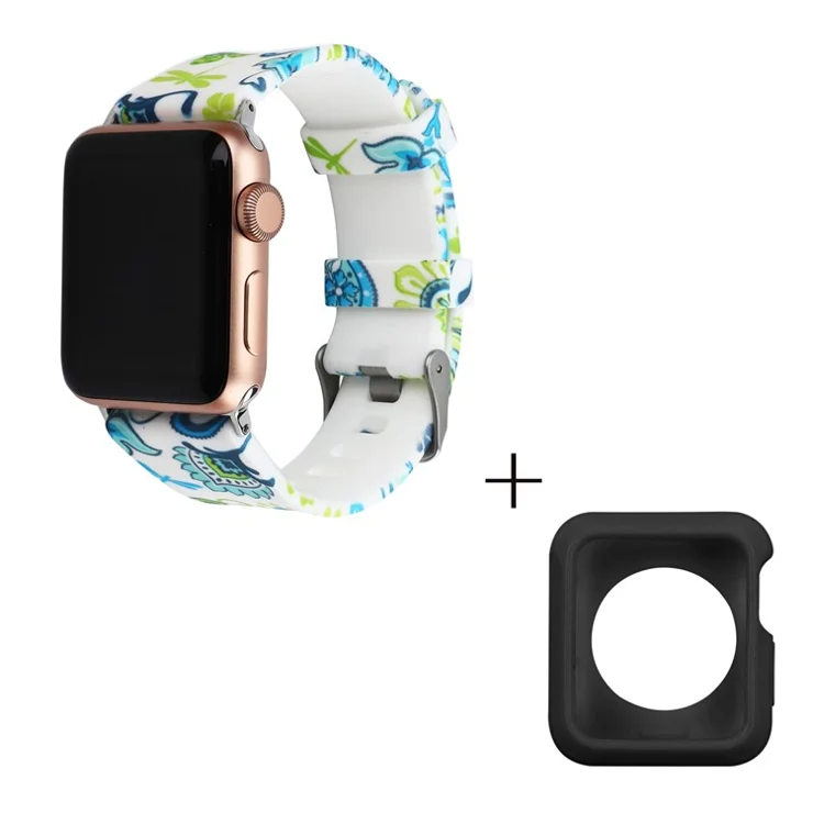 For Apple Watch Series 1 / 2 / 3 38mm Replace Silicone Strap Pattern Printing Watch Band with Black TPU Case - Style F