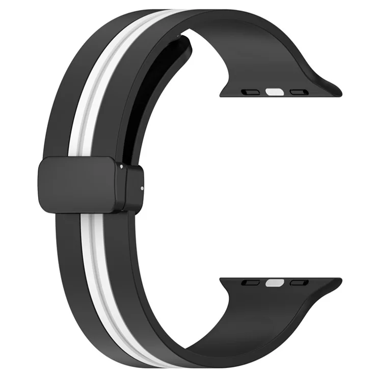 Waxy Cowhide Leather Watchband for Apple Watch Series 10 42mm / 9 8 7 41mm / SE (2023) SE (2022) SE 6 5 4 40mm / 3 2 1 38mm Bi-Color Silicone Strap Magnetic Buckle - Black / White