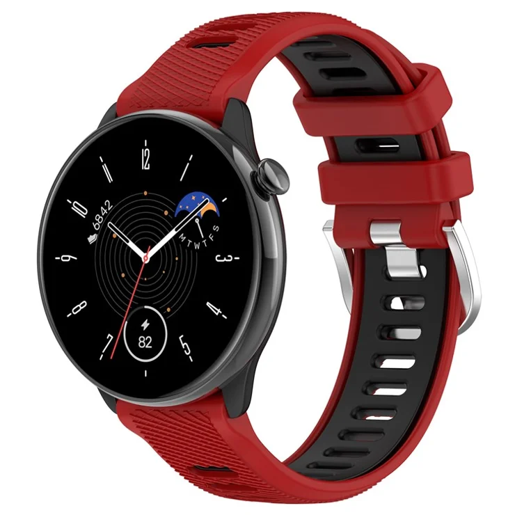 Silicone Watch Bands for Garmin Forerunner 265S / 255S / Venu 2S , 18mm Cross Stripe Dual-color Waterproof Strap - Red+Black