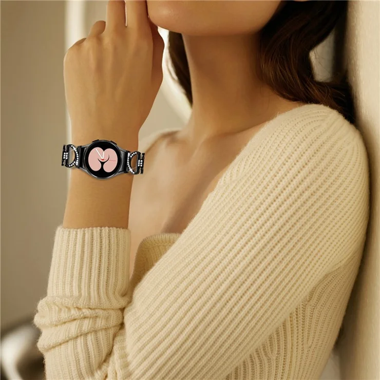 Watch Band for Samsung Galaxy Watch6 40mm 44mm / Watch6 Classic 43mm 47mm / Watch 5 40mm 44mm / Watch4 40mm 44mm Rhinestones Decor Alloy Wrist Strap with Connector - Black