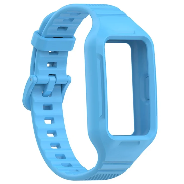 For Huawei Band 8 / Band 8 NFC / Band 9 / Band 9 NFC / Band 7 / Honor Band 6 Silicone Watch Strap Integral Texture Watch Band with Case - Sky Blue