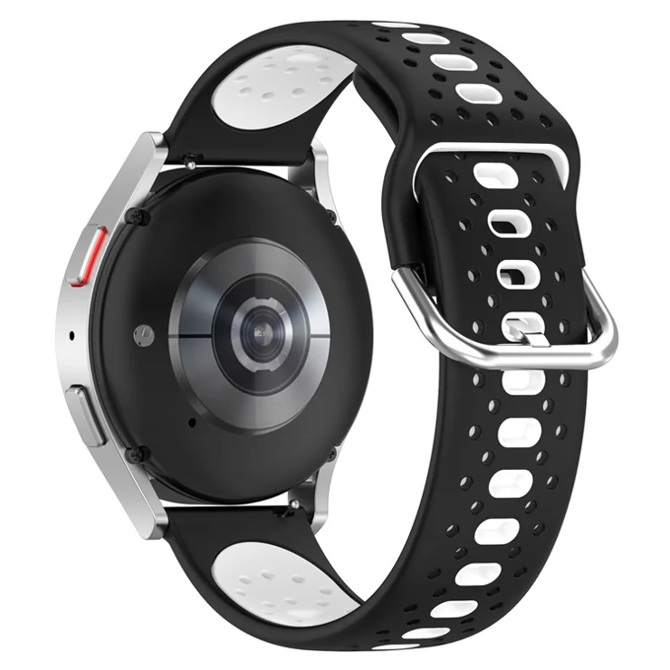 For Samsung Galaxy Watch6 40mm 44mm / Watch6 Classic 43mm 47mm / Watch 5 40mm 44mm / Watch4 40mm 44mm Dual Color Silicone Watch Band 20mm Replacement Strap - Black / White