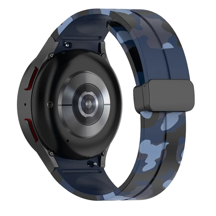 For Samsung Galaxy Watch 5 Pro 45mm Silicone Watch Band Adjustable Camouflage Strap with Magnetic Folding Buckle - Camouflage Midnight Blue