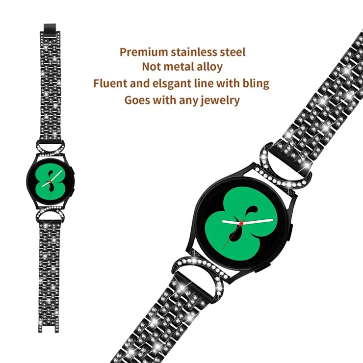 Rhinestone Decor Band for Samsung Galaxy Watch6 40mm 44mm / Watch6 Classic 43mm 47mm / Watch 5 40mm 44mm / Watch4 40mm 44mm / Watch3 41mm , 5-Bead 20mm Stainless Steel Watch Strap - Black