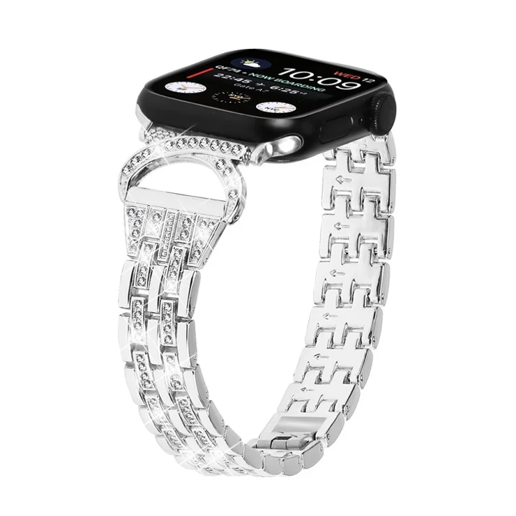 Metal Watch Band for Apple Watch Series 10 46mm / Ultra 2 Ultra 49mm / Series 9 8 7 45mm / 6 5 4 SE (2023) SE (2022) SE 44mm / 3 2 1 42mm , 5-Bead Rhinestone Decor Stainless Steel Bracelet - Silver