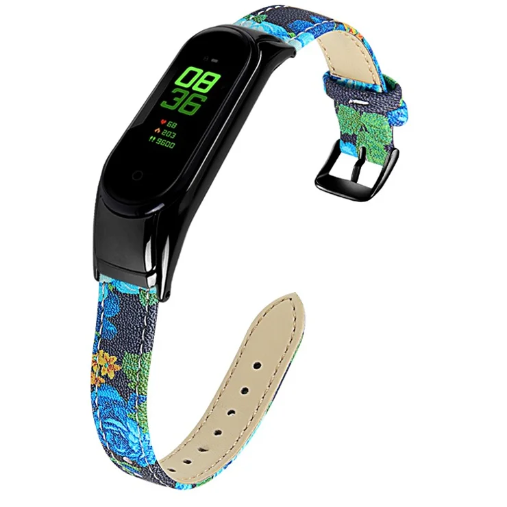 For Xiaomi Smart Band 8 Genuine Cowhide Leather Band Watch Straps with Black Watch Case - Printed J