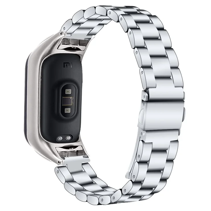 For Xiaomi Smart Band 9 NFC / 9 / 8 NFC / 8 Stainless Steel 3 Beads Watch Band Replacement Wrist Strap - Silver