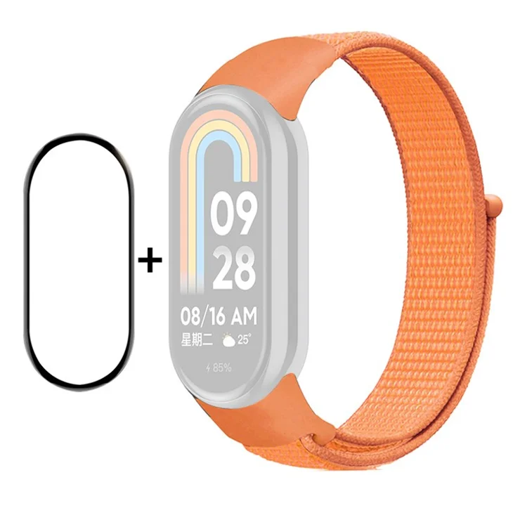 ENKAY HAT-PRINCE For Xiaomi Smart Band 9 NFC / 9 / 8 NFC / 8 Nylon Watch Band with PMMA Screen Film - Orange