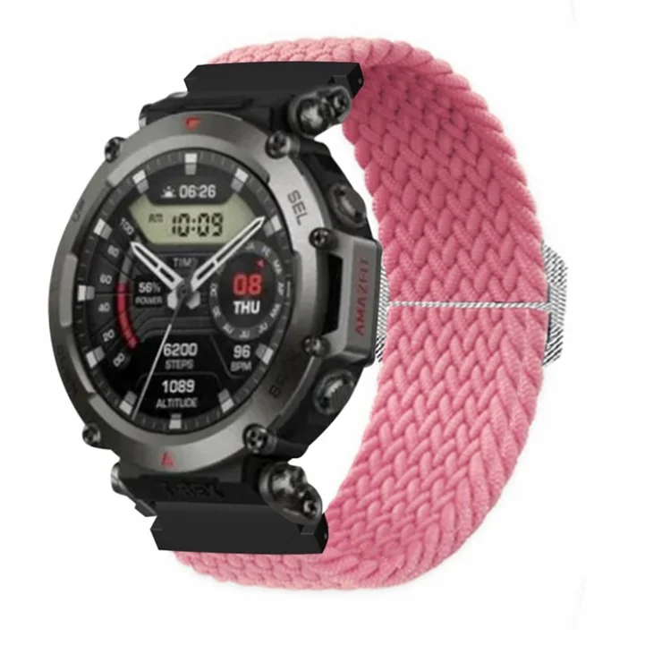 For Huami Amazfit T-Rex 2 Ultra Stretchy Watch Band Nylon Adjustable Sport Strap - Pink