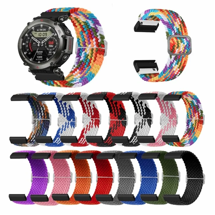 For Huami Amazfit T-Rex 2 Ultra Stretchy Watch Band Nylon Adjustable Sport Strap - Red+White