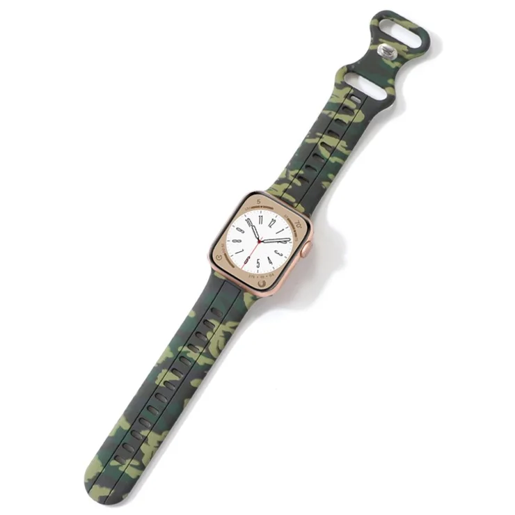 Watch Strap for Apple Watch Series 10 46mm / Ultra 2 Ultra 49mm / Series 9 8 7 45mm / 6 5 4 SE (2023) SE (2022) SE 44mm / 3 2 1 42mm , Camouflage Silicone Sports Band - Army Green