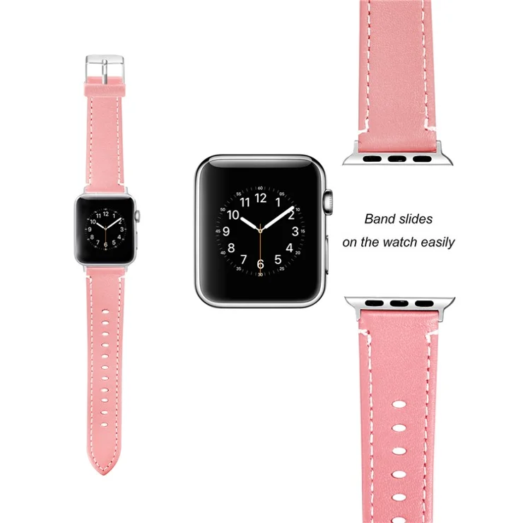 For Apple Watch Ultra 49mm Watch Band Genuine Cow Leather Strap with Starlight PC Watch Case - Pink
