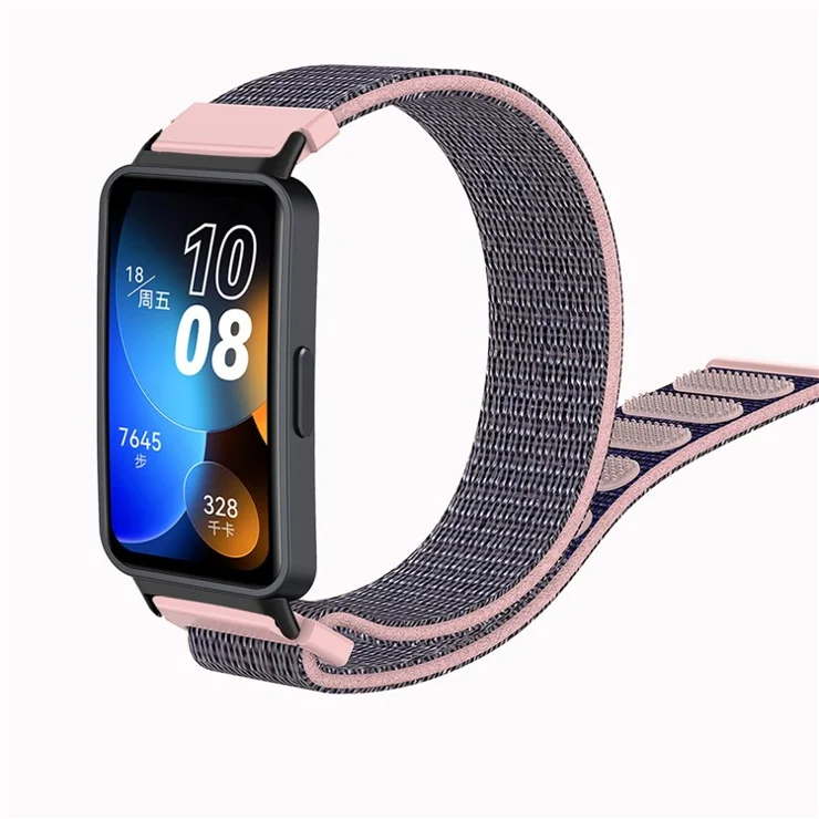 For Huawei Band 8 / Band 8 NFC / Band 9 / Band 9 NFC Nylon Watch Band Adjustable Sport Loop Breathable Replacement Strap - Pink