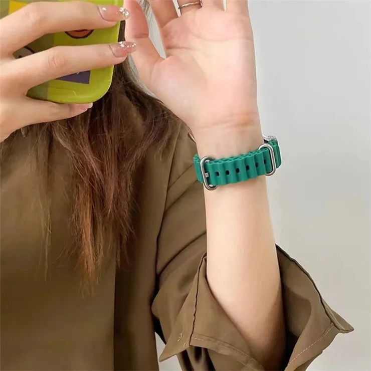 For Xiaomi Mi Band 7 Ocean Silicone Band Adjustable Wrist Strap with Transparent Watch Case - Dark Green+Transparent Case