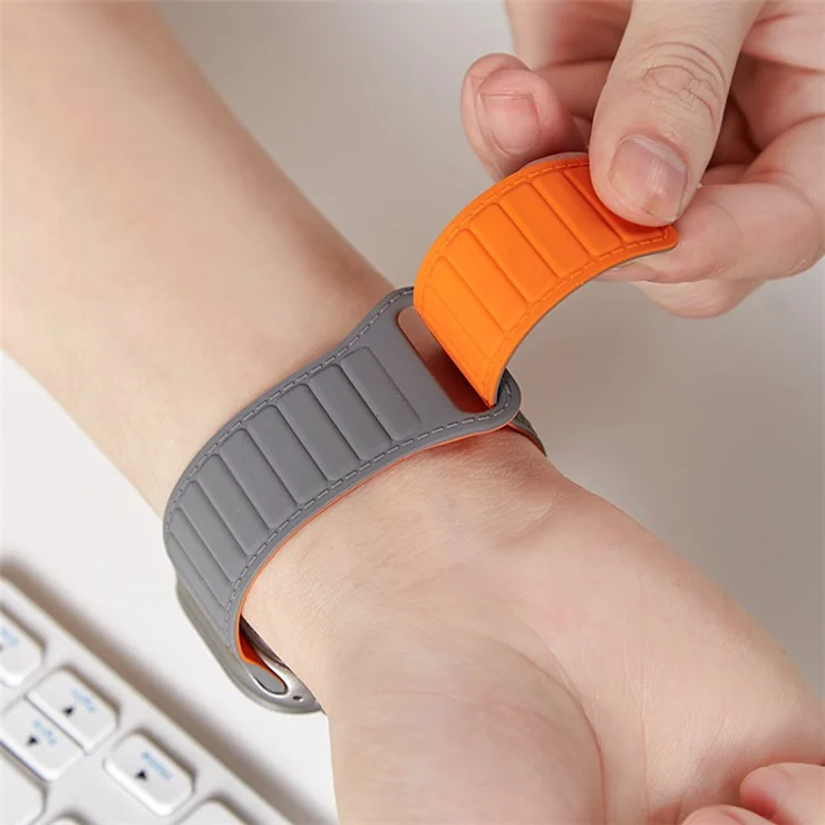 Watch Strap for Apple Watch Series 10 42mm / 9 8 7 41mm / SE (2023) SE (2022) SE 6 5 4 40mm / 3 2 1 38mm Magnetic Silicone Color Match Watchband - Grey / Orange