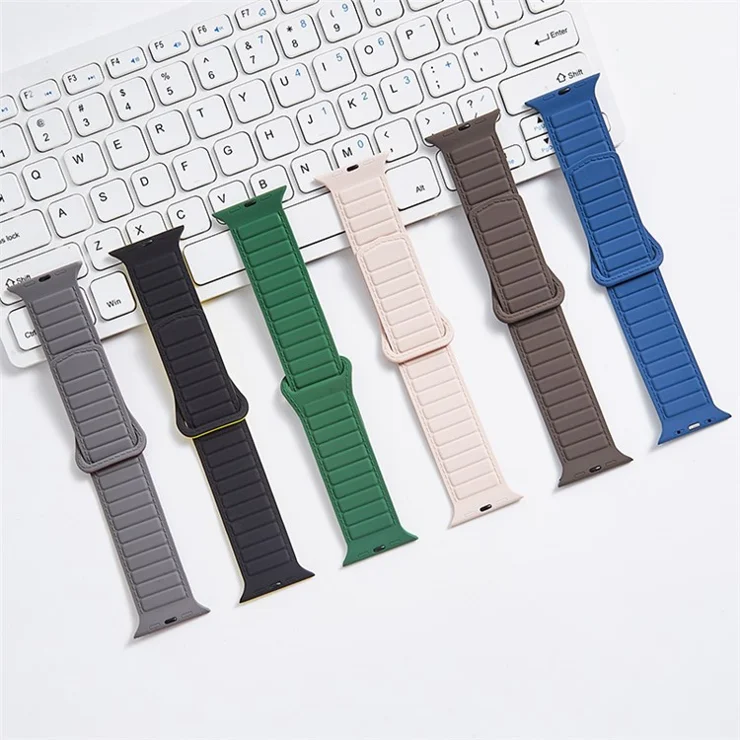Watch Strap for Apple Watch Series 10 42mm / 9 8 7 41mm / SE (2023) SE (2022) SE 6 5 4 40mm / 3 2 1 38mm Magnetic Silicone Color Match Watchband - Grey / Orange