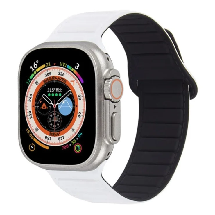 For Apple Watch Series 10 46mm / Ultra 2 Ultra 49mm / Series 9 8 7 45mm / 6 5 4 SE (2023) SE (2022) SE 44mm / 3 2 1 42mm Silicone Band Color Match Magnetic Watch Strap - White / Black