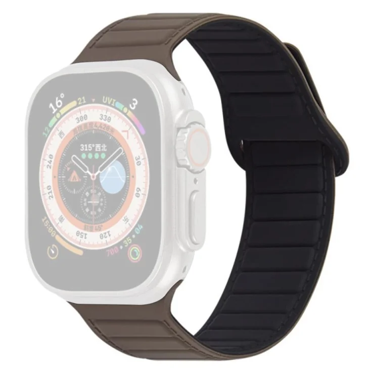 For Apple Watch Series 10 46mm / Ultra 2 Ultra 49mm / Series 9 8 7 45mm / 6 5 4 SE (2023) SE (2022) SE 44mm / 3 2 1 42mm Silicone Band Color Match Magnetic Watch Strap - Coffee / Black
