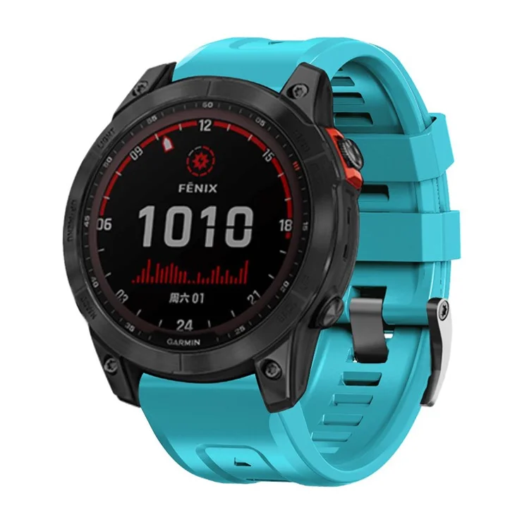 For Garmin Tactix 7 Pro / Fenix 7X / Fenix 6X Pro Silicone Watch Strap 26mm Wrist Band with Black Buckle - Sky Blue
