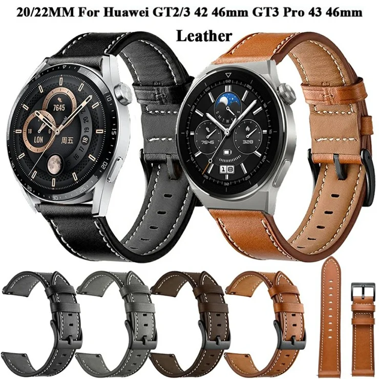 For Garmin Forerunner 265 / 255 22mm Stitching Watch Strap Genuine Cow Leather Watchband - Coffee