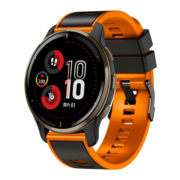 For Garmin Forerunner 265S / 255S / Venu 2S Silicone Watch Strap 18mm Dual Color Replacement Watchband - Black / Orange