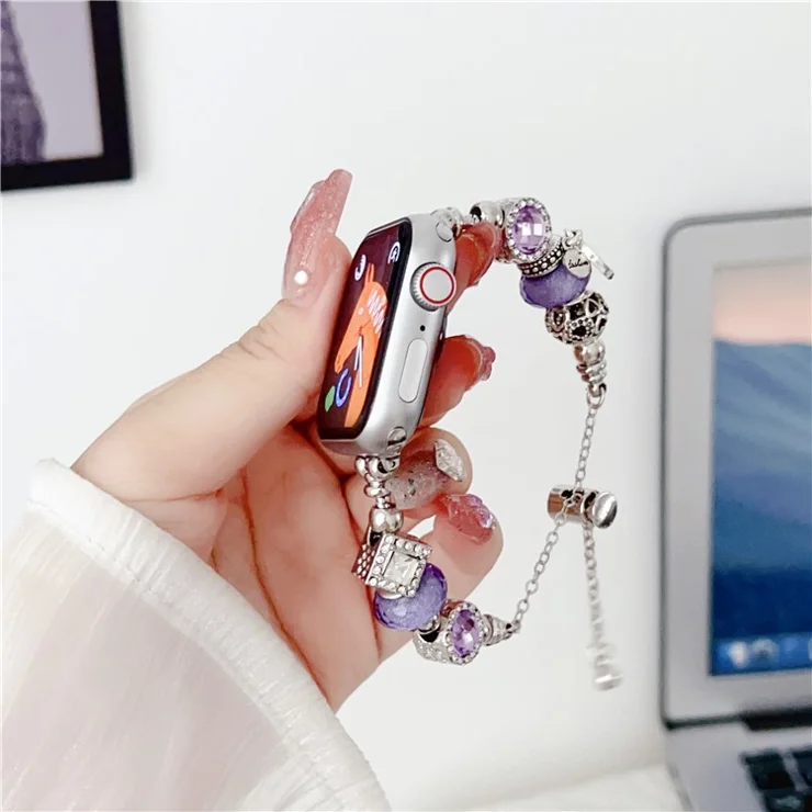 Jewelry Watch Band for Apple Watch Series 10 42mm / 9 8 7 41mm / SE (2023) SE (2022) SE 6 5 4 40mm / 3 2 1 38mm Beads Charm Watch Bracelet - Purple