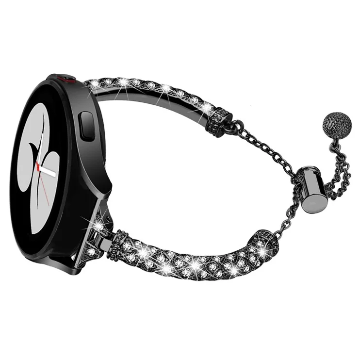 20mm Watch Band for Samsung Galaxy Watch 6 40mm 44mm , Rhinestone Decor Bracelet Copper Wristband Strap - Black