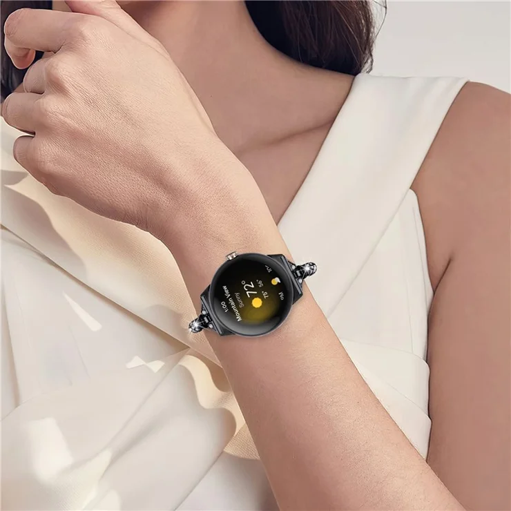 Copper Watch Band for Google Pixel Watch 2 / Pixel Watch , Bling Rhinestone Decor Bracelet Metal Strap - Black