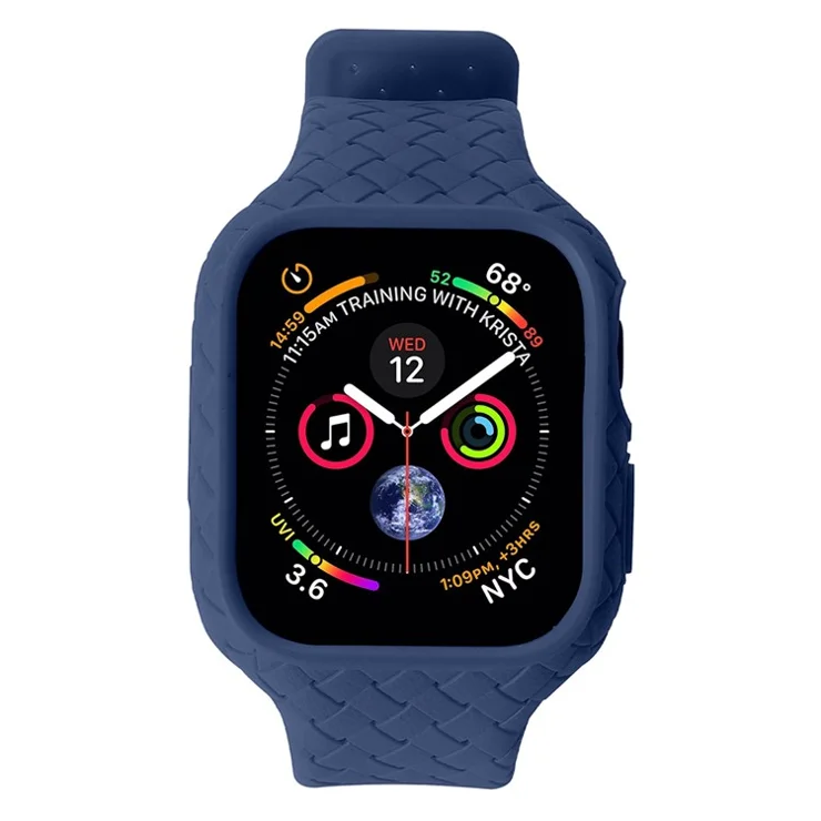 For Apple Watch Series 8 / 7 41mm Woven Texture TPU Wrist Band Integrated Watch Strap with Case - Dark Blue