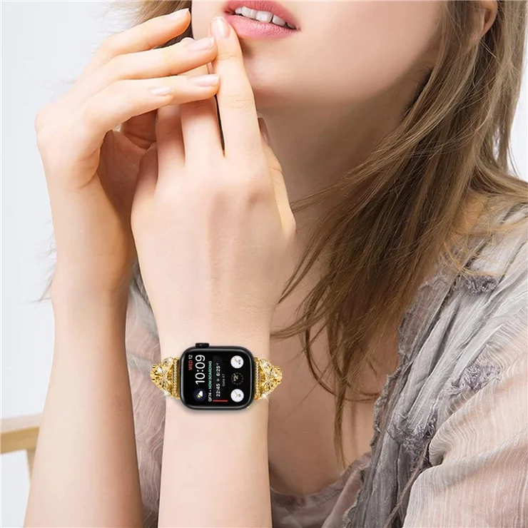 Watch Strap for Apple Watch Series 10 42mm / 9 8 7 41mm / SE (2023) SE (2022) SE 6 5 4 40mm / 3 2 1 38mm Butterfly Rhinestone Decor Stainless Steel Wristband - Gold